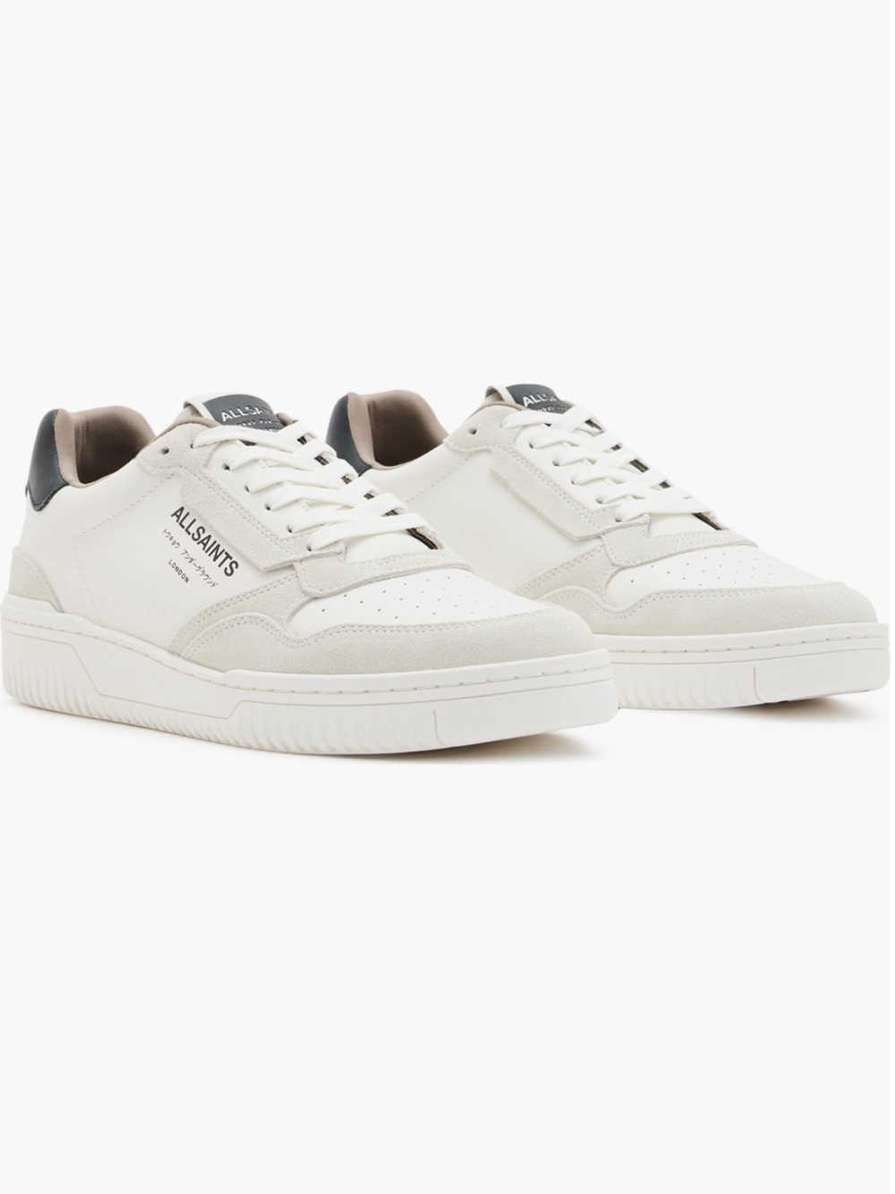 AllSaints Men’s White and Gray Low-Top Leather Sneakers